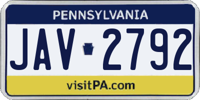 PA license plate JAV2792