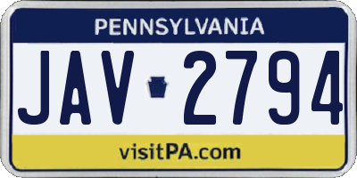 PA license plate JAV2794