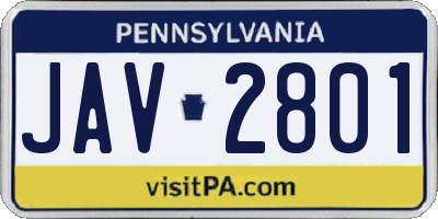 PA license plate JAV2801