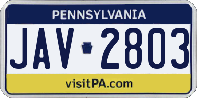 PA license plate JAV2803