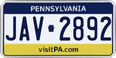 PA license plate JAV2892