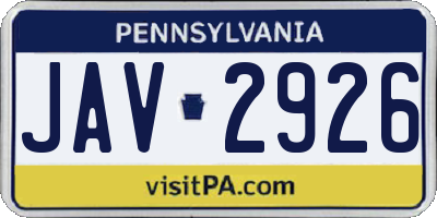 PA license plate JAV2926
