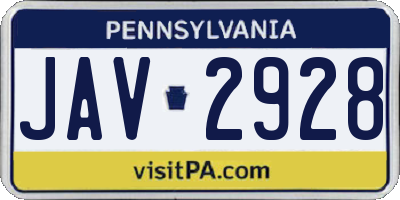 PA license plate JAV2928