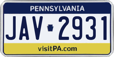 PA license plate JAV2931