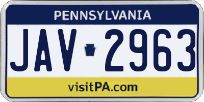 PA license plate JAV2963