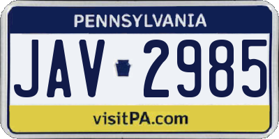 PA license plate JAV2985