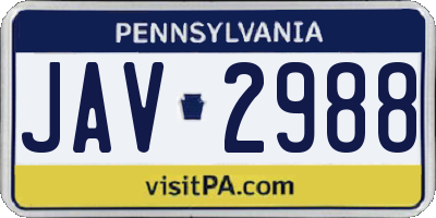 PA license plate JAV2988