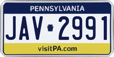 PA license plate JAV2991