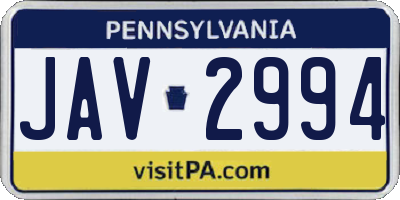 PA license plate JAV2994
