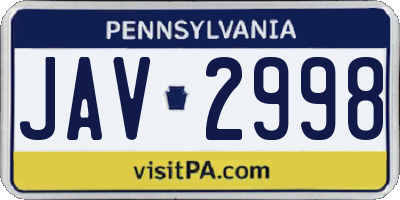 PA license plate JAV2998