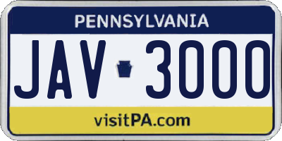 PA license plate JAV3000