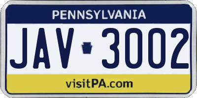 PA license plate JAV3002