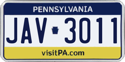 PA license plate JAV3011