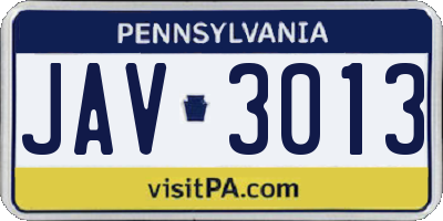 PA license plate JAV3013