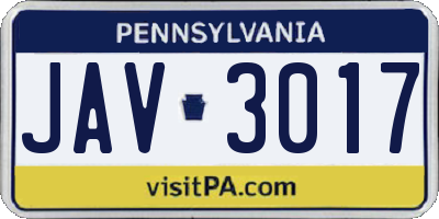 PA license plate JAV3017