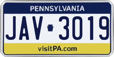 PA license plate JAV3019