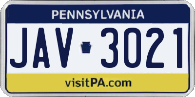 PA license plate JAV3021