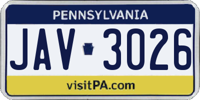 PA license plate JAV3026