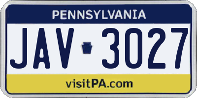 PA license plate JAV3027
