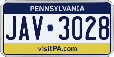 PA license plate JAV3028