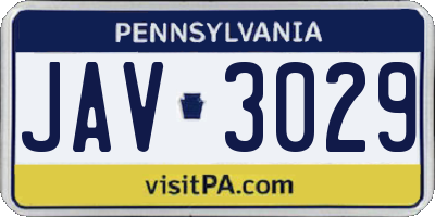 PA license plate JAV3029