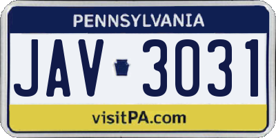 PA license plate JAV3031