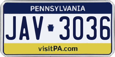 PA license plate JAV3036