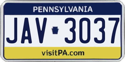 PA license plate JAV3037