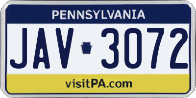 PA license plate JAV3072