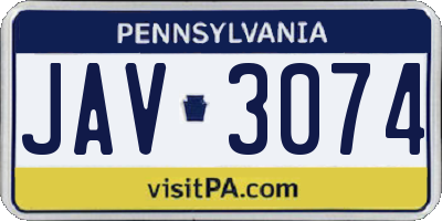 PA license plate JAV3074