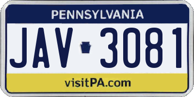 PA license plate JAV3081