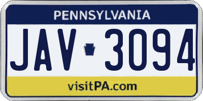 PA license plate JAV3094