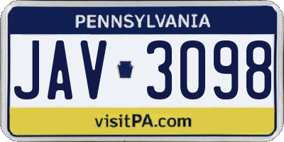 PA license plate JAV3098