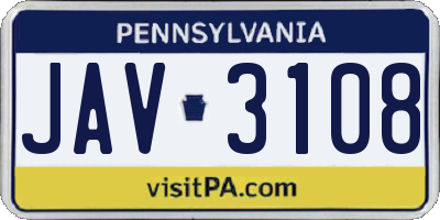 PA license plate JAV3108