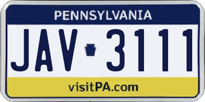 PA license plate JAV3111