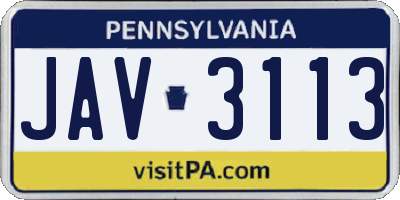 PA license plate JAV3113