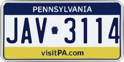 PA license plate JAV3114