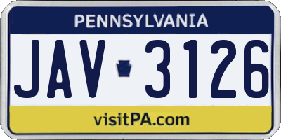 PA license plate JAV3126