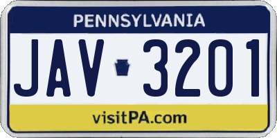 PA license plate JAV3201