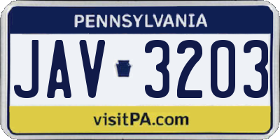 PA license plate JAV3203