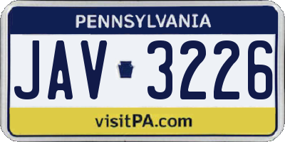 PA license plate JAV3226