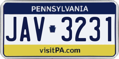 PA license plate JAV3231