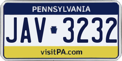 PA license plate JAV3232