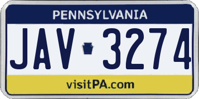 PA license plate JAV3274