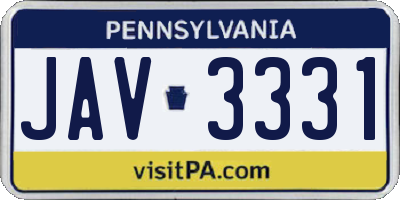 PA license plate JAV3331