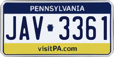 PA license plate JAV3361