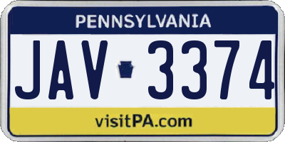 PA license plate JAV3374