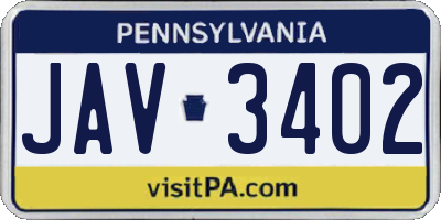 PA license plate JAV3402