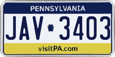 PA license plate JAV3403