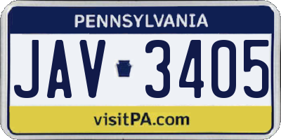 PA license plate JAV3405